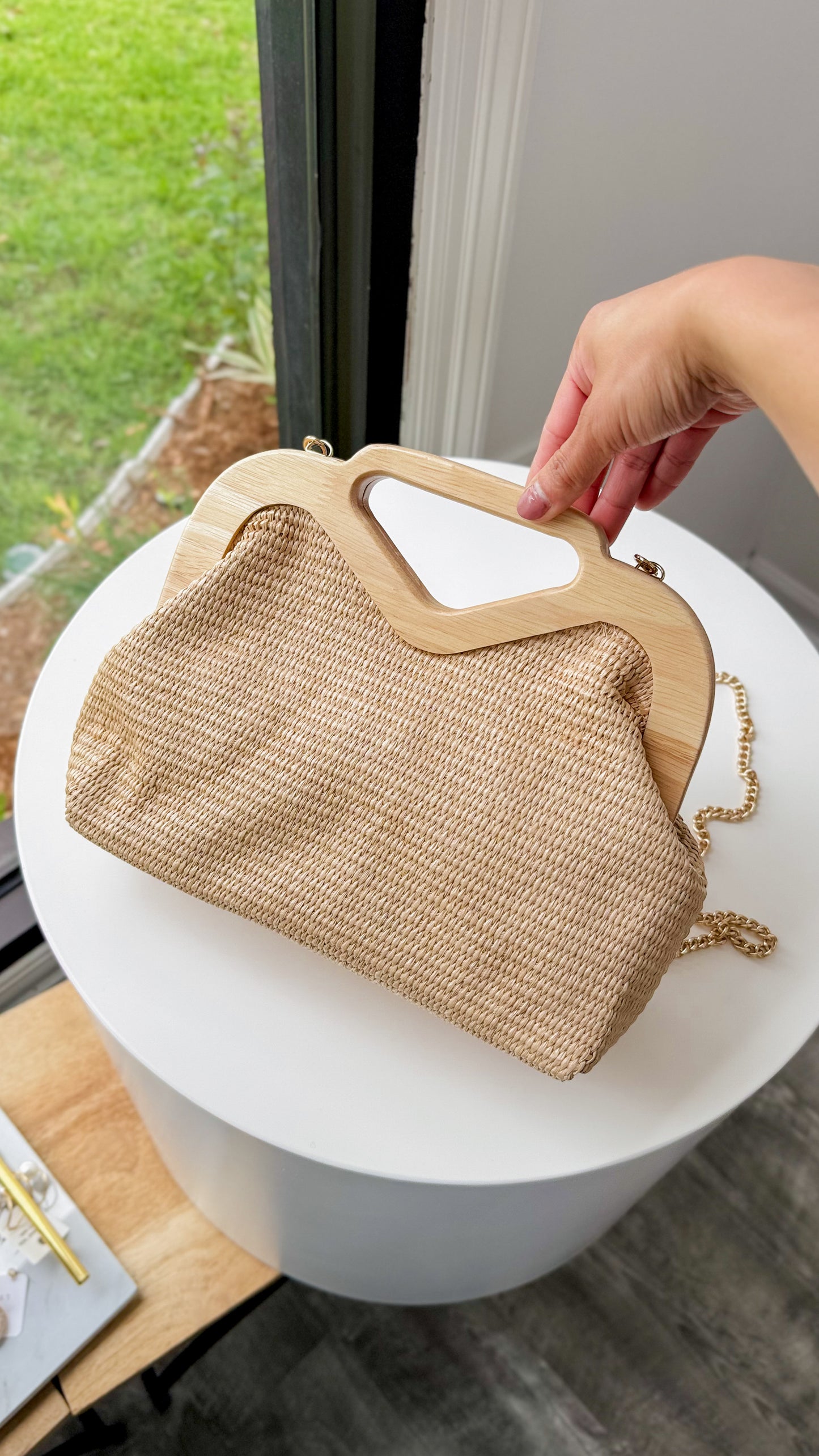 Straw Wood Frame Clutch