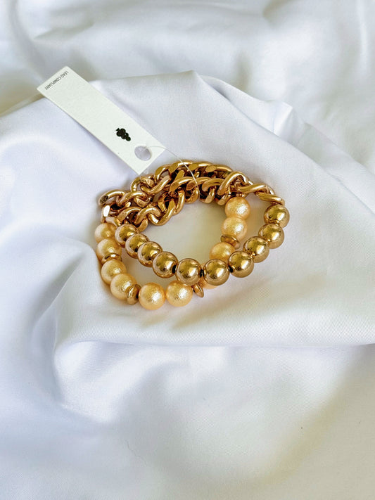 Beaded Chain Link Stretch Bracelet Set