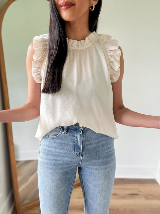 Champagne Ruffle Trim Blouse