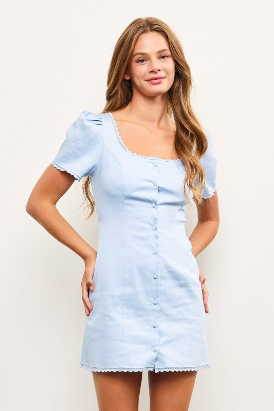 Blue Button Front Dress