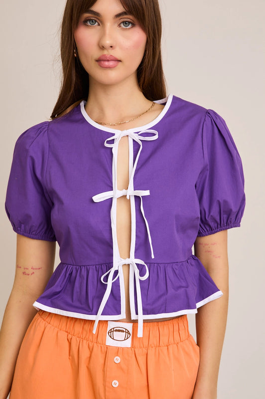 Contrast Purple Bow Top
