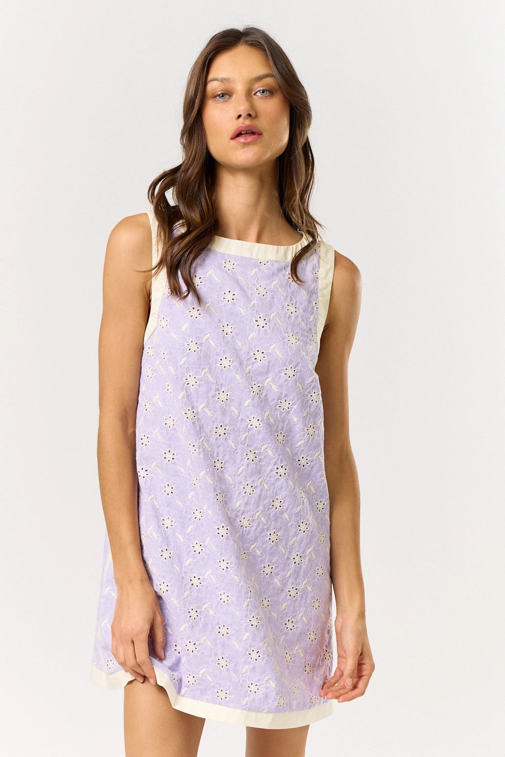 Lilac Contrast Eyelet Dress