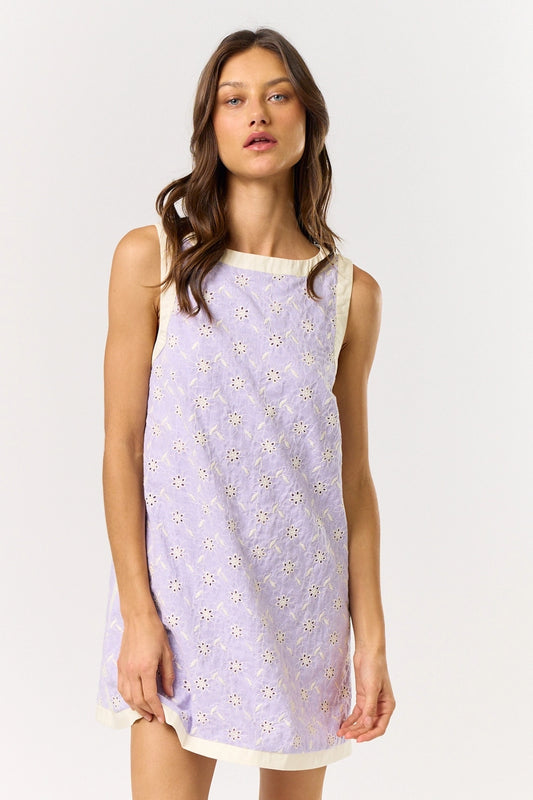 Lilac Contrast Eyelet Dress