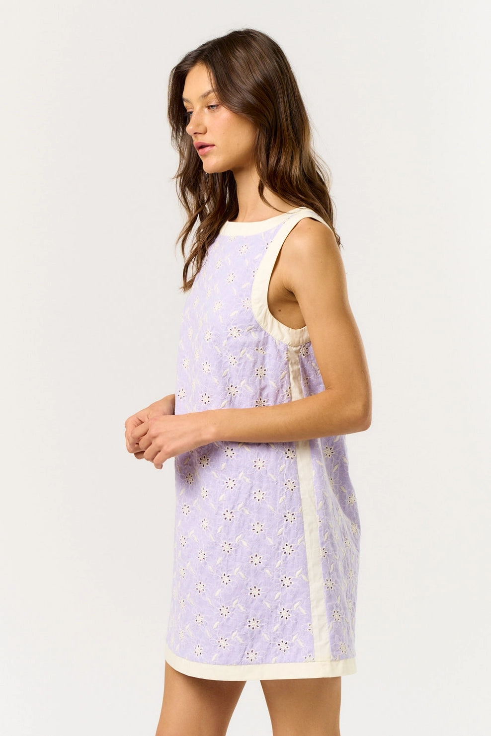 Lilac Contrast Eyelet Dress