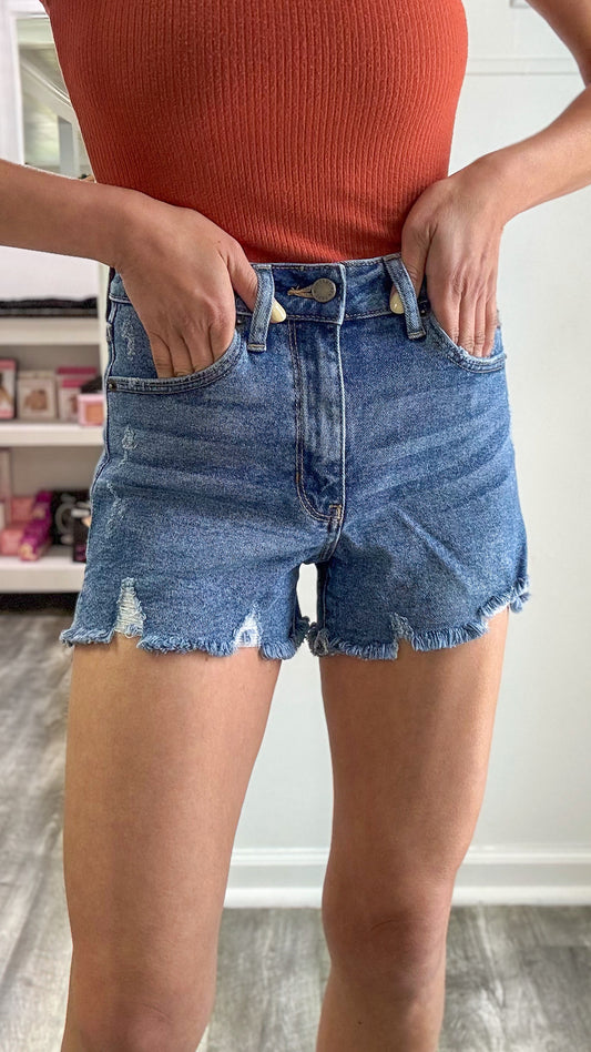 HR Hem Slit Denim Shorts