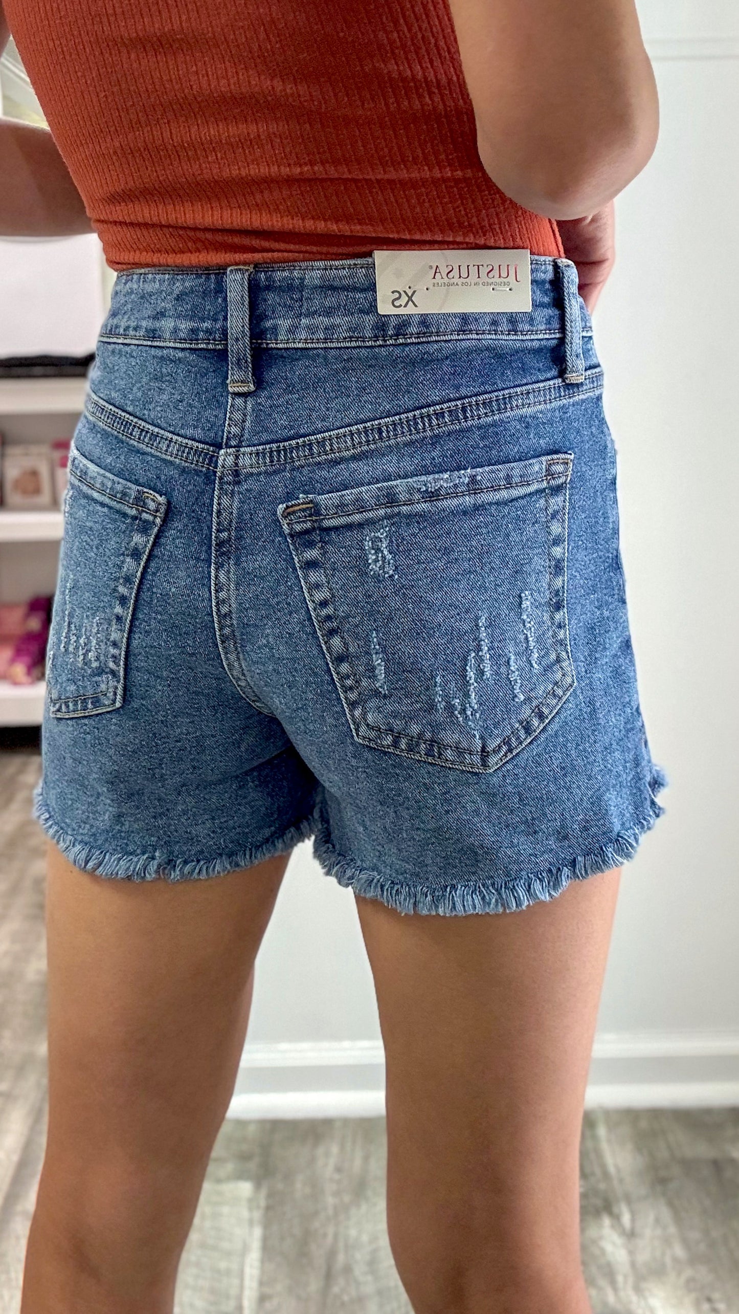 HR Hem Slit Denim Shorts