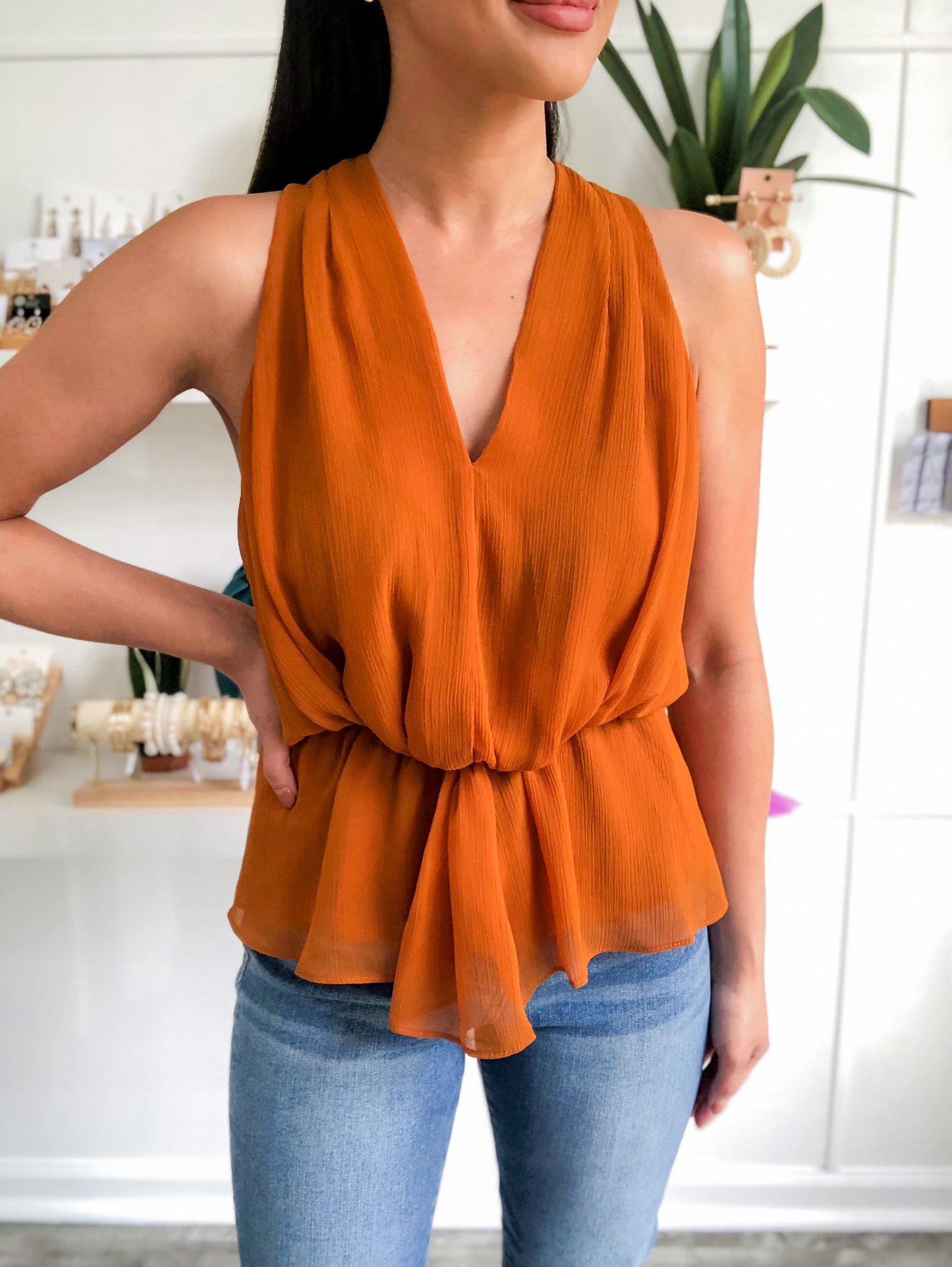 Knotted Plunge Neck Top