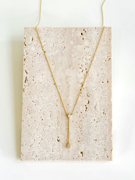 Pave Tear And Stud Y Chain Necklace