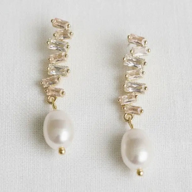 Artisan Inspired Geometric Pearl Drop Earrings