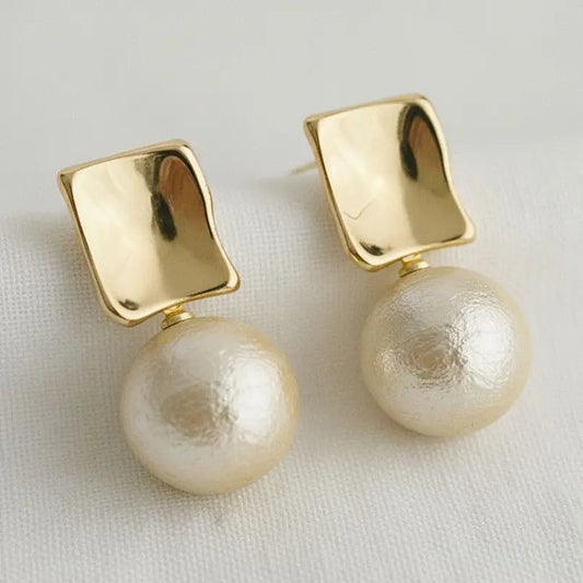 Contemporary Geometric Pearl Drop Earrings