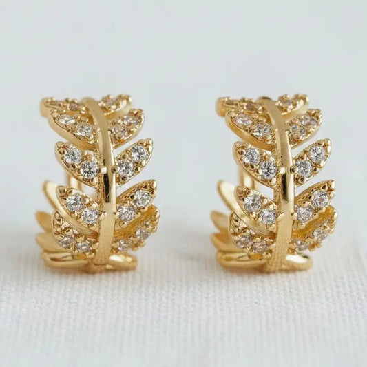 French Vintage Cubic Zirconia Leaf Stud Earrings