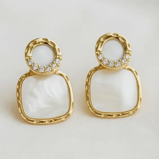 Geometric Square Shell Stud Earrings