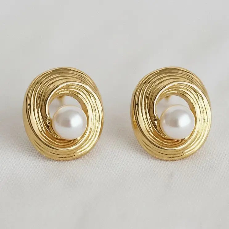 Vintage French-Inspired Pearl Hollow Drop Earrings