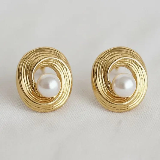 Vintage French-Inspired Pearl Hollow Drop Earrings