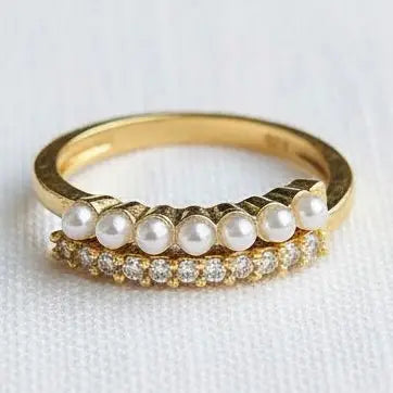 Vintage Geometric Ring with Pearl Accent