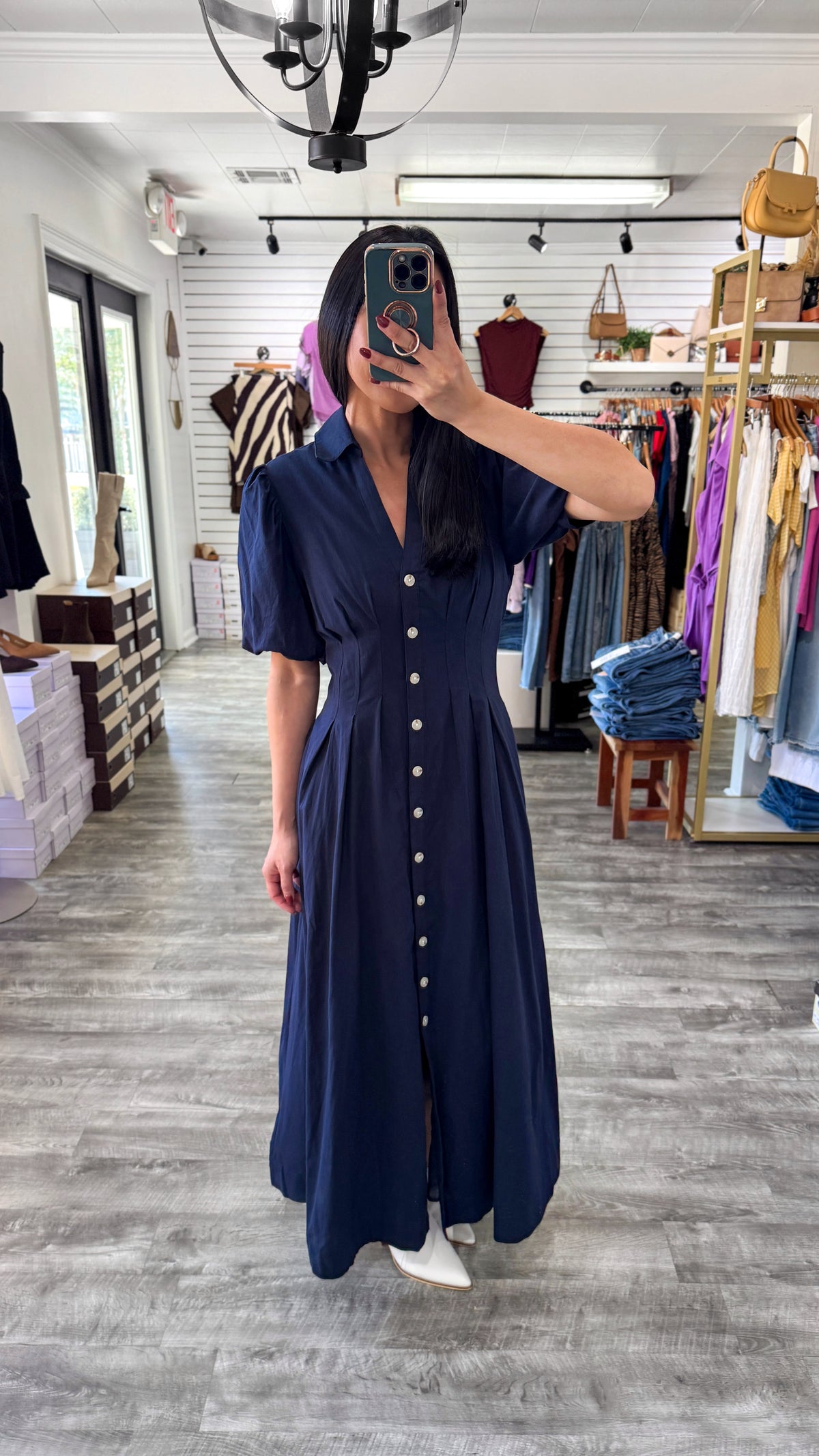 Navy Collared Maxi Dress
