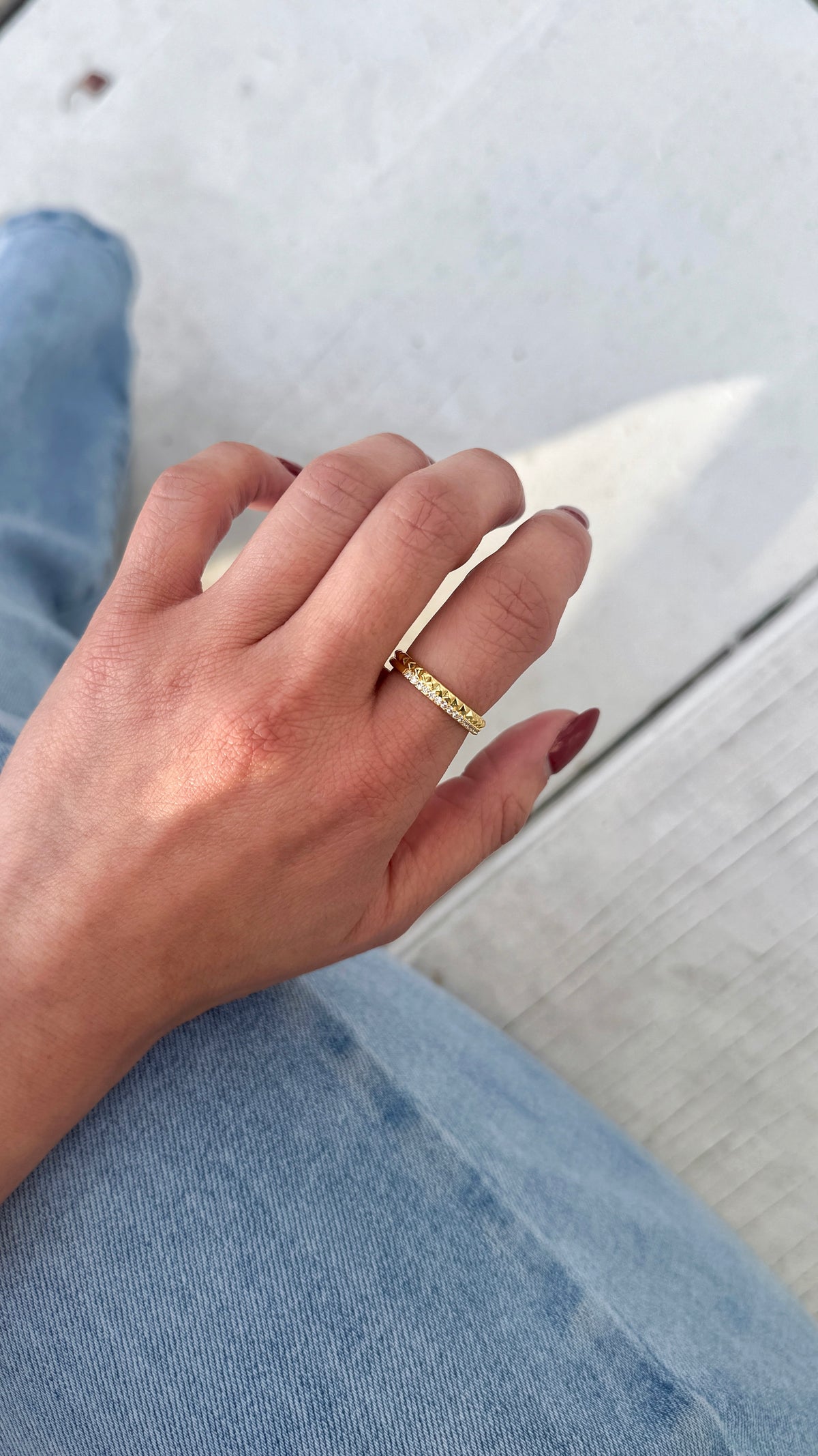 Gold Plated Geometric Cubic Zirconia Ring