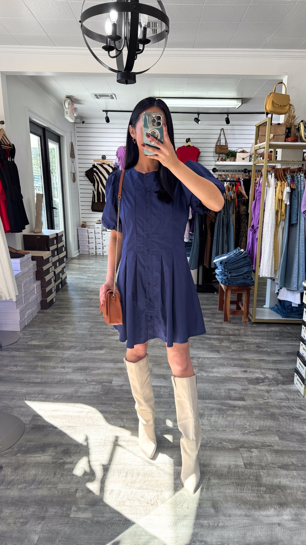 Navy Pleated Mini Dress