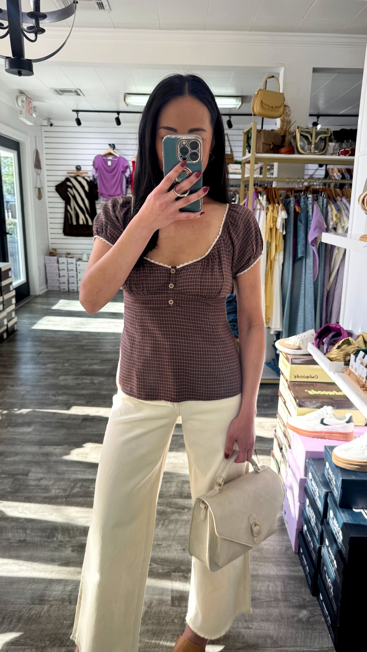 Plaid Lace Trim Top