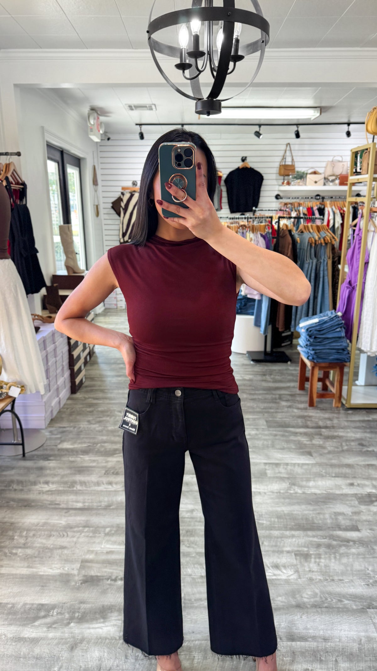 Funnel Neck Ruched Knit Top- Oxblood