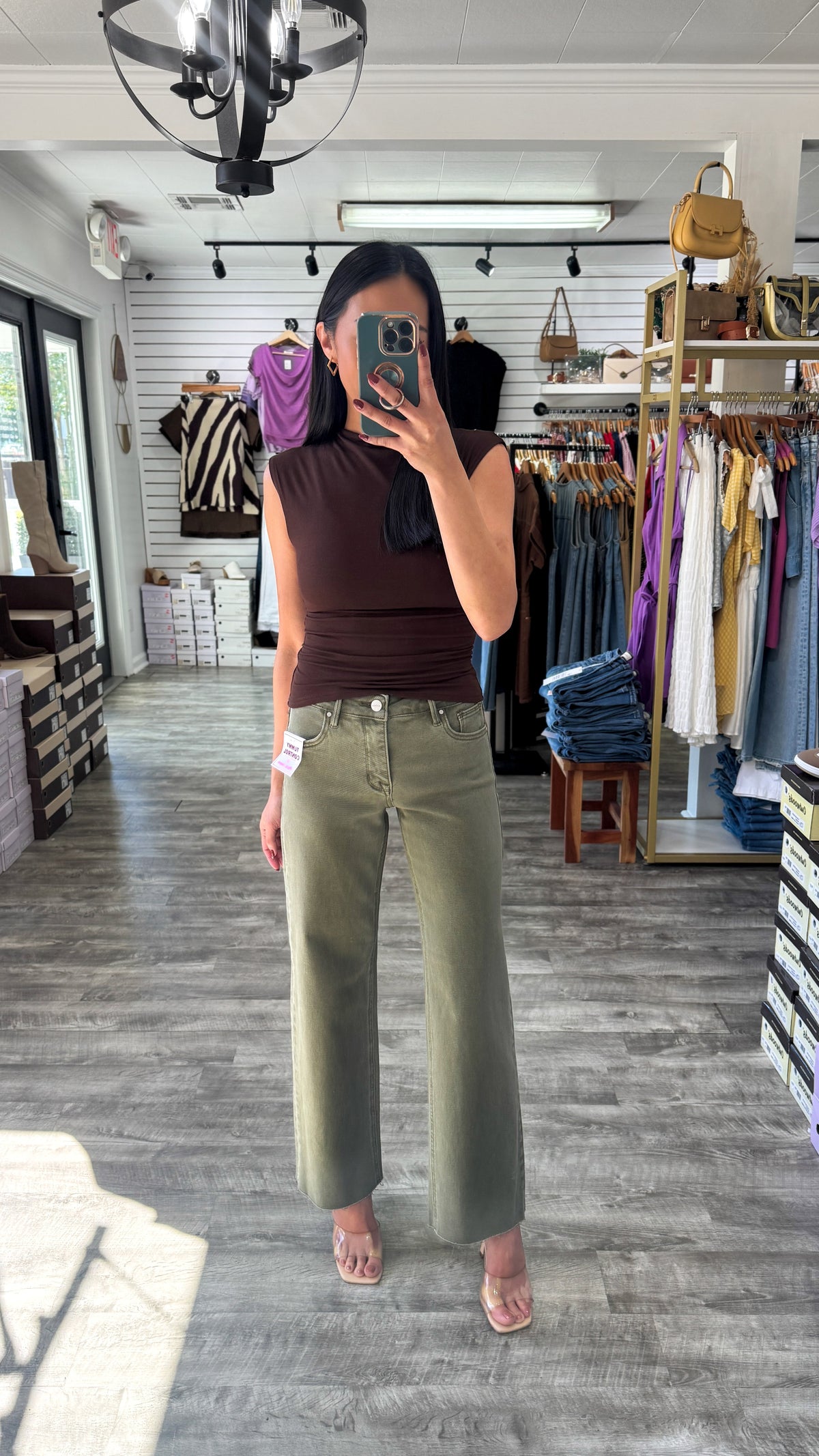 Tummy Control Olive Ankle Straight Denim