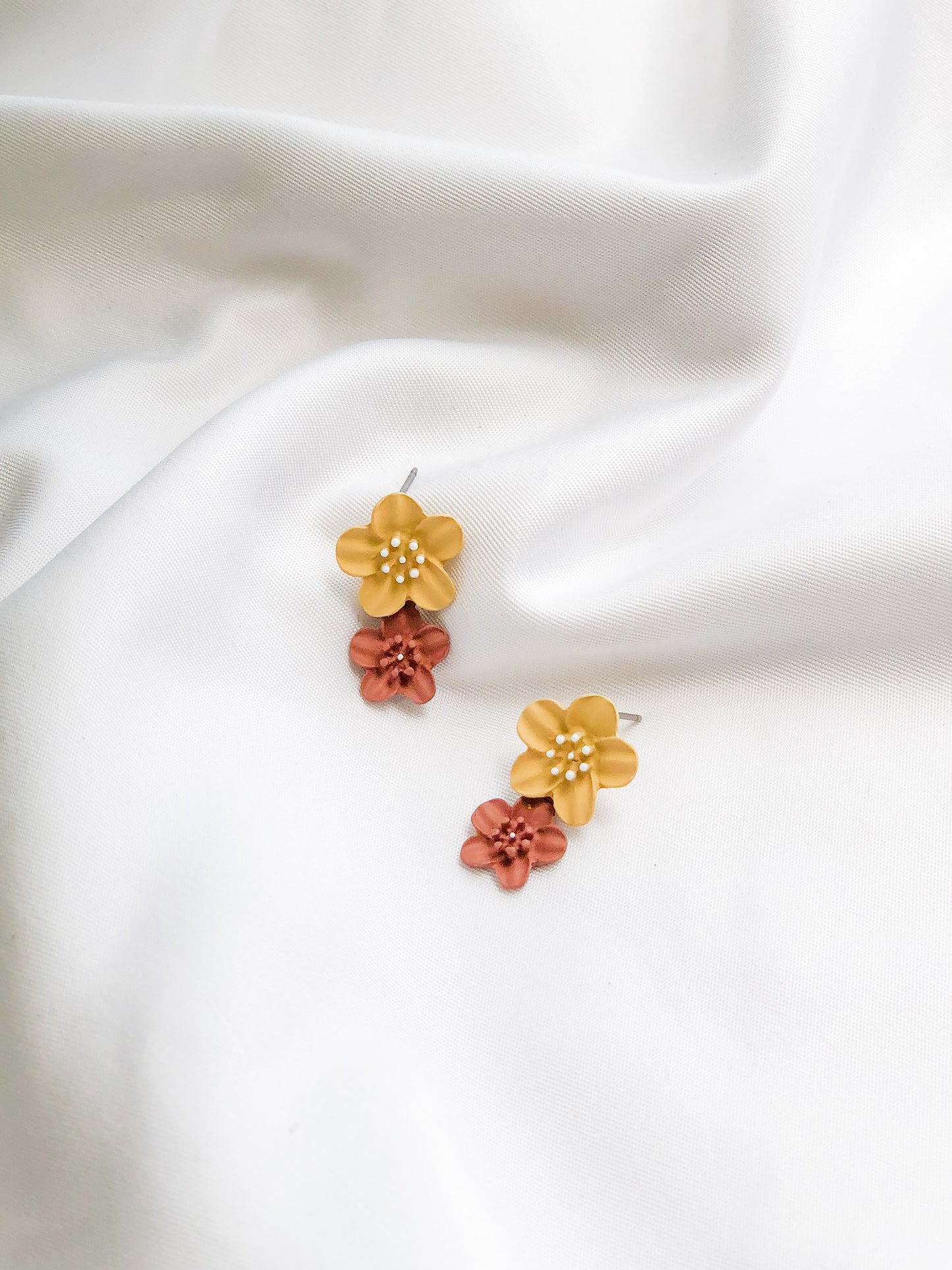 Two Tone Floral Drop Earrings