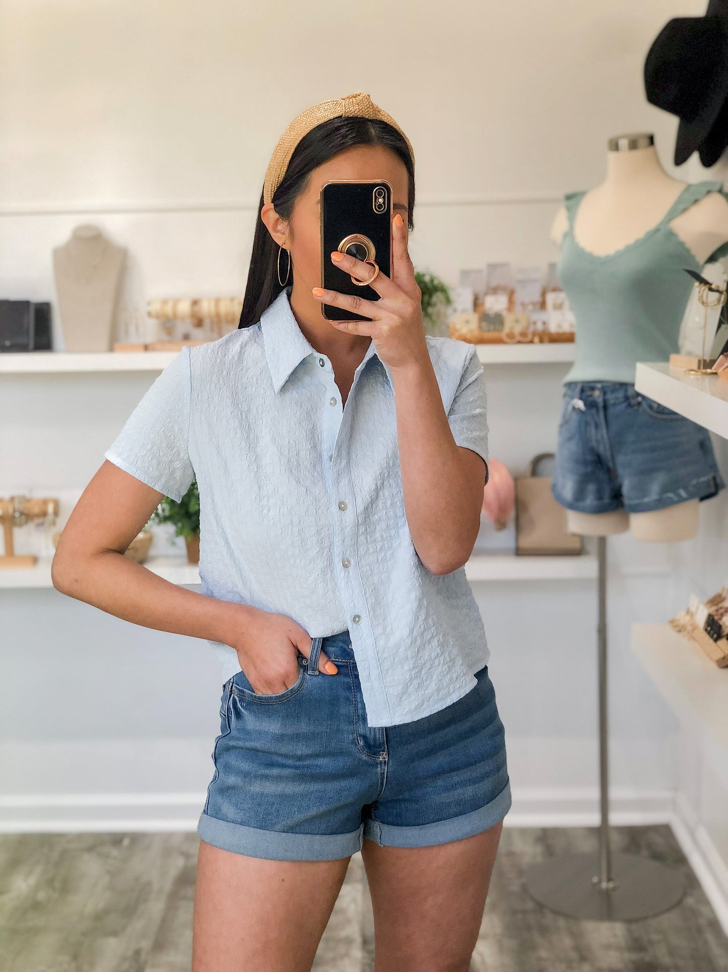 Textured Button Down  Top