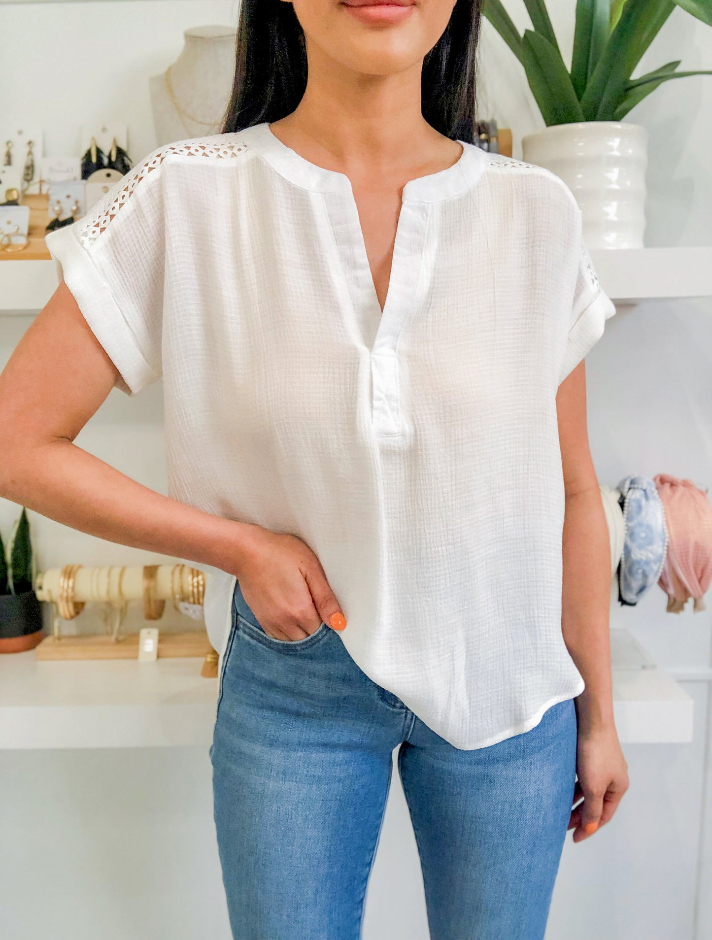 White Line Lace Top