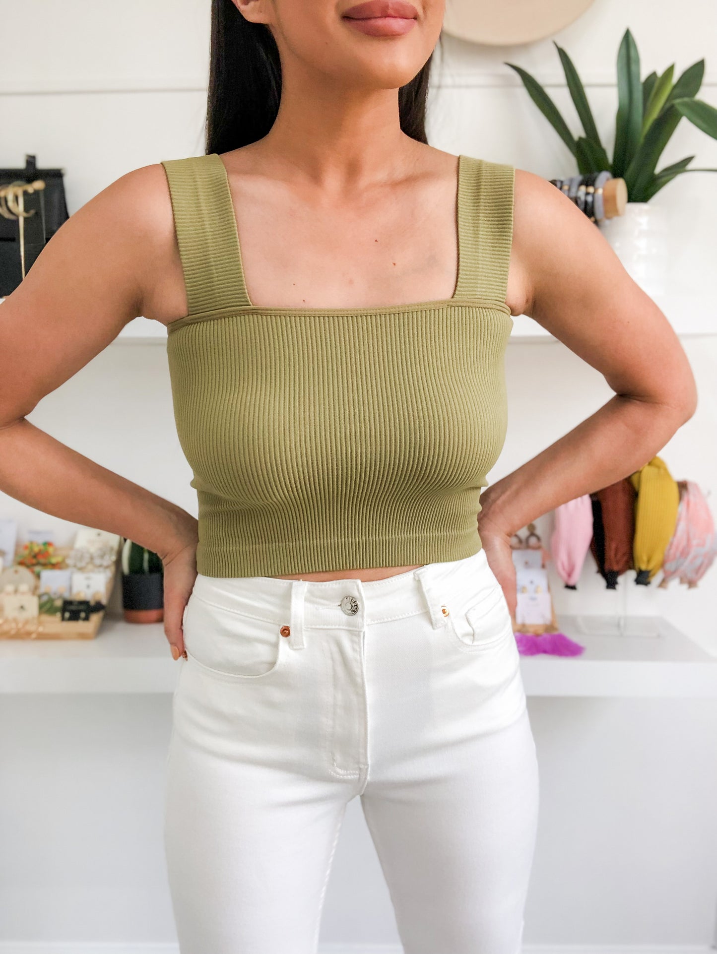 Moss Olive Cropped Top