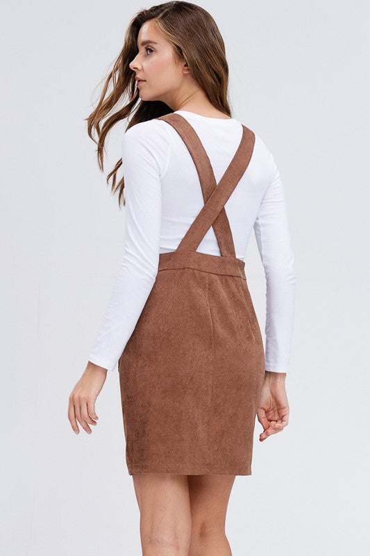 Button Down Corduroy Overall Skirt