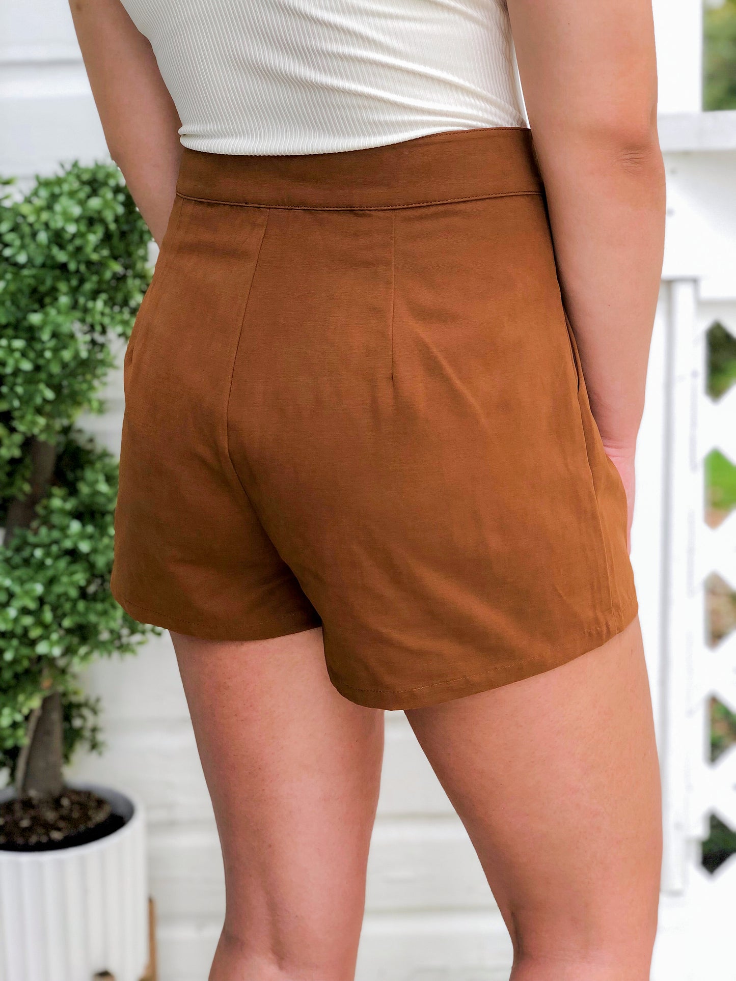 Brown Pleated Shorts