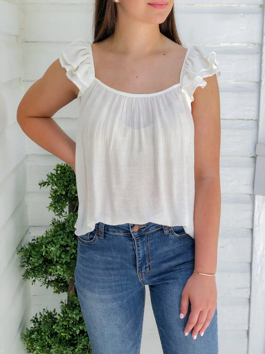 White Flutter Sleeve Top