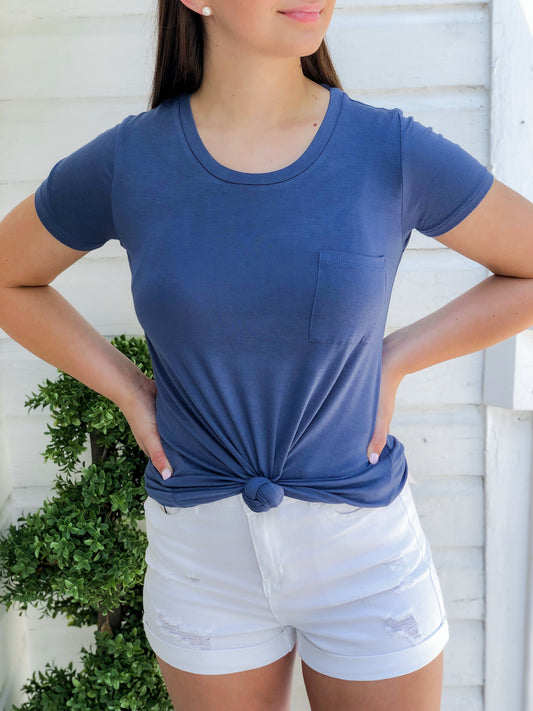 Dark Blue Pocket Tee