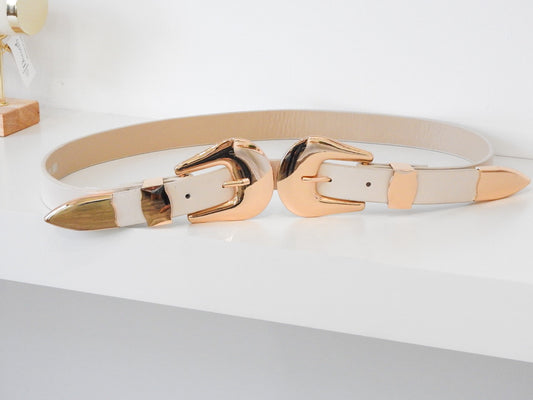 Double Buckle Ivory Belt